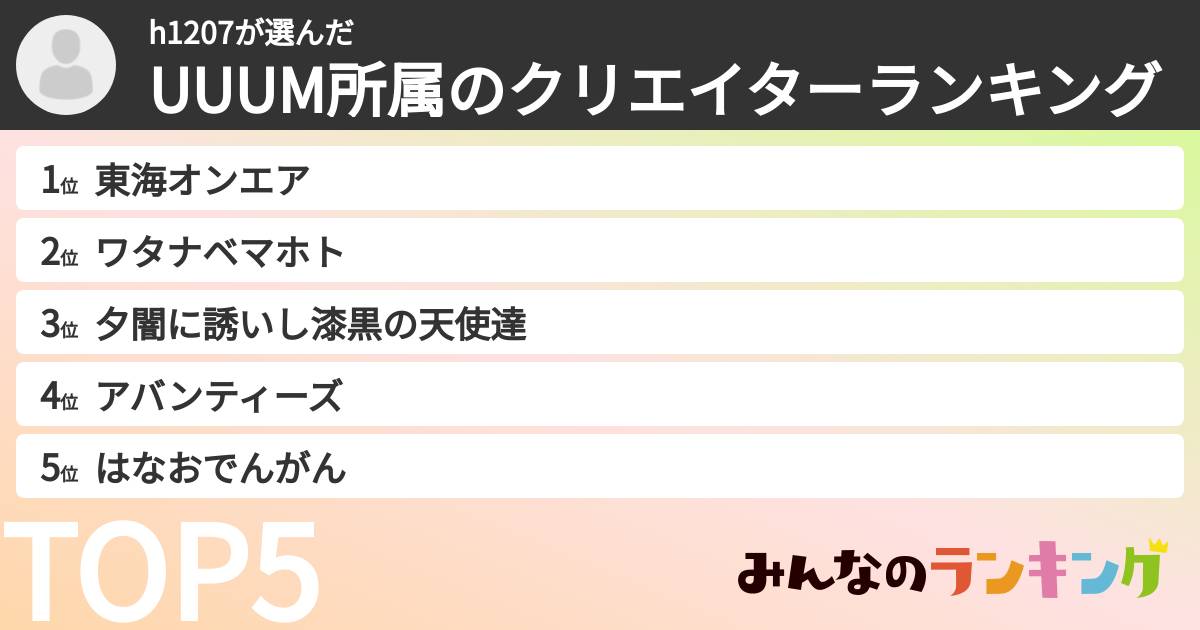 h1207さんの「UUUM所属のクリエイターランキング」