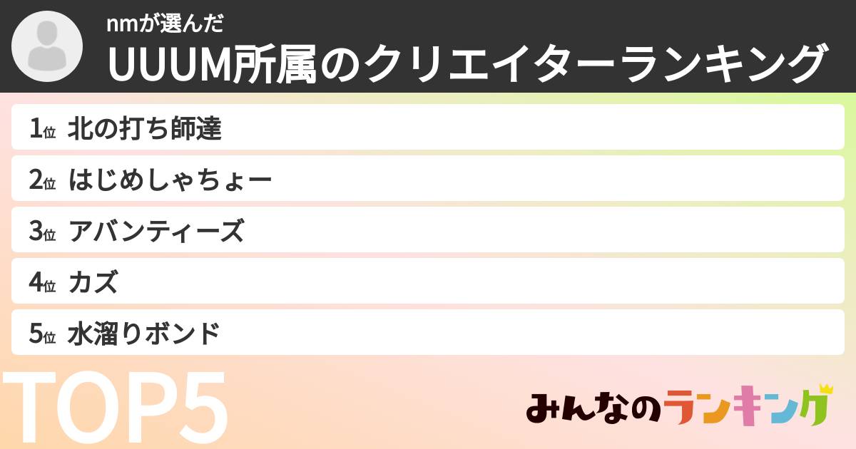 nmさんの「UUUM所属のクリエイターランキング」