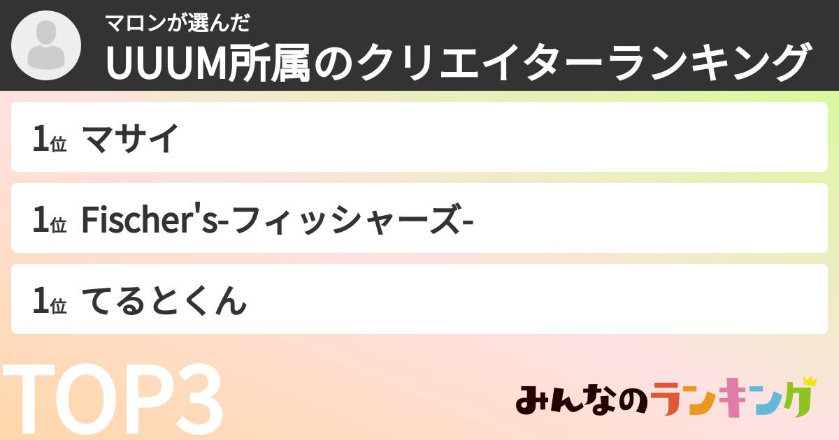 マロンさんの「UUUM所属のクリエイターランキング」