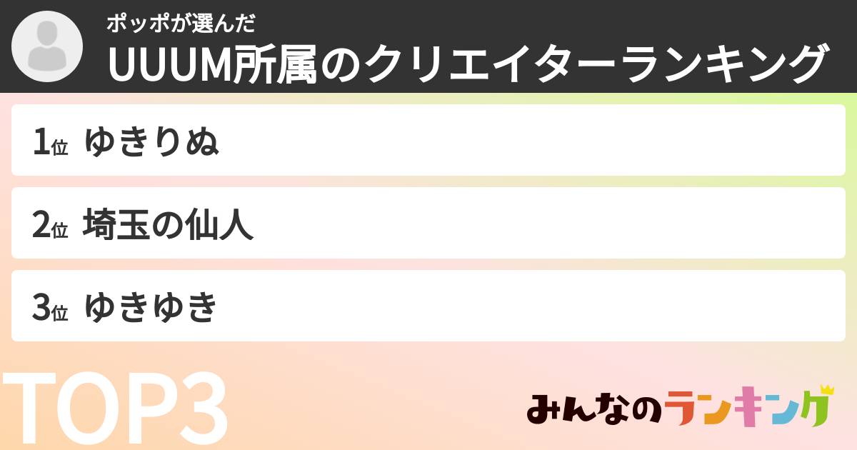 ポッポさんの「UUUM所属のクリエイターランキング」