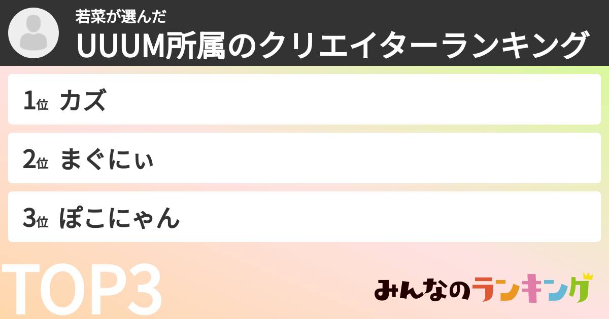 若菜さんの「UUUM所属のクリエイターランキング」