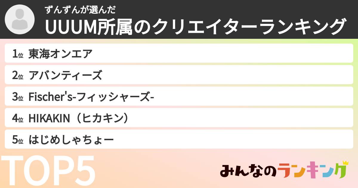 ずんずんさんの「UUUM所属のクリエイターランキング」
