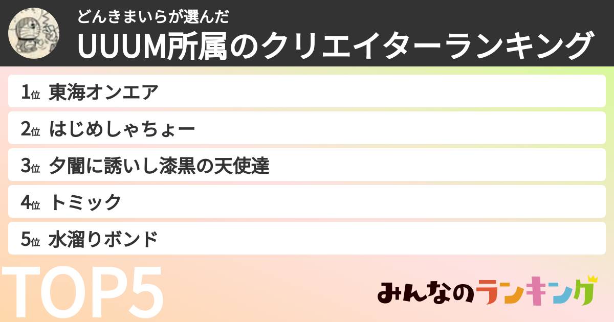 どんきまいらさんの「UUUM所属のクリエイターランキング」