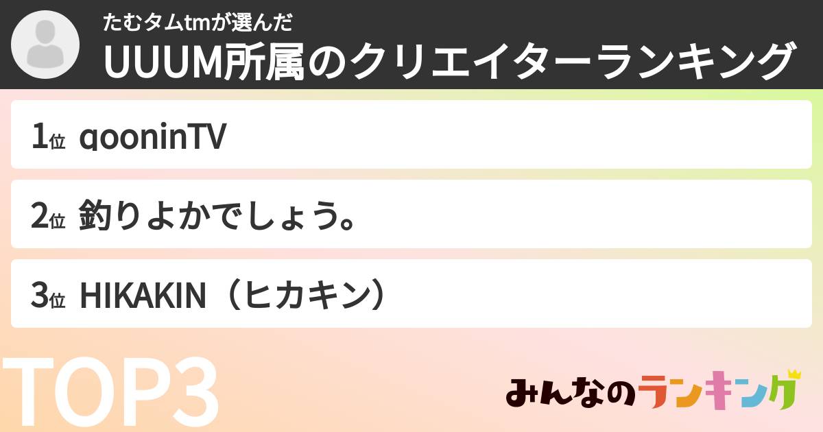 たむタムtmさんの「UUUM所属のクリエイターランキング」