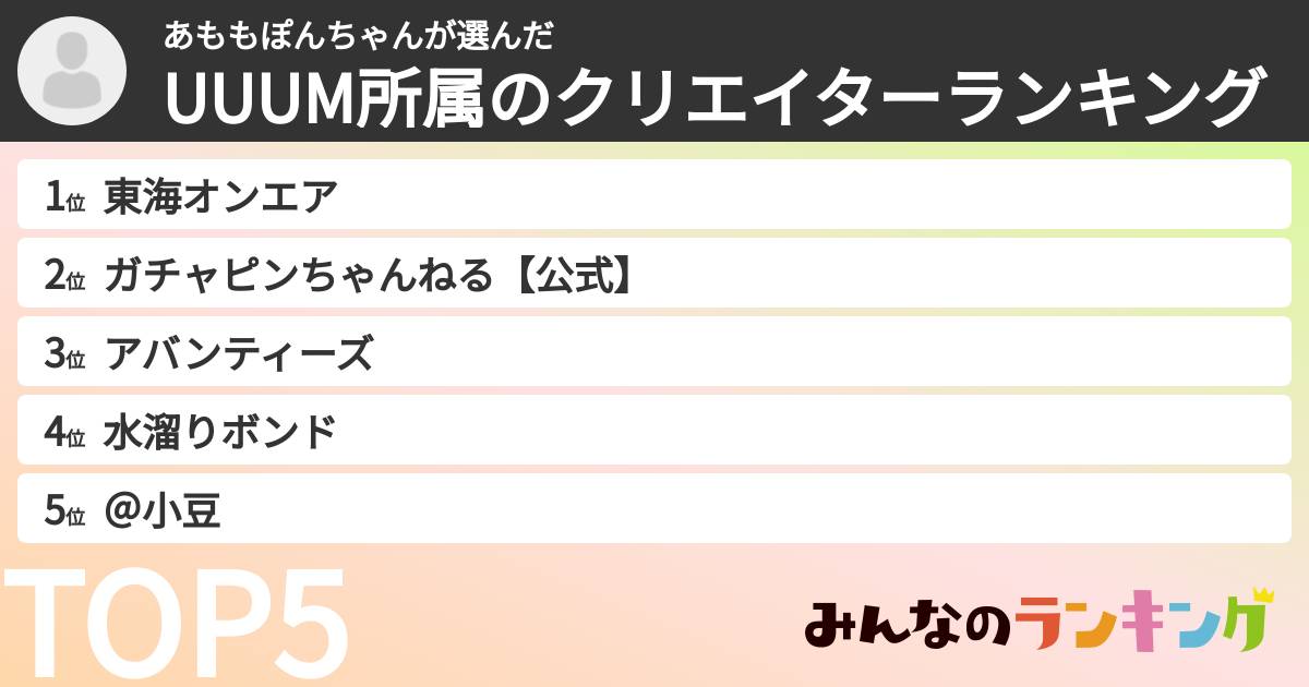 あももぽんちゃんさんの「UUUM所属のクリエイターランキング」