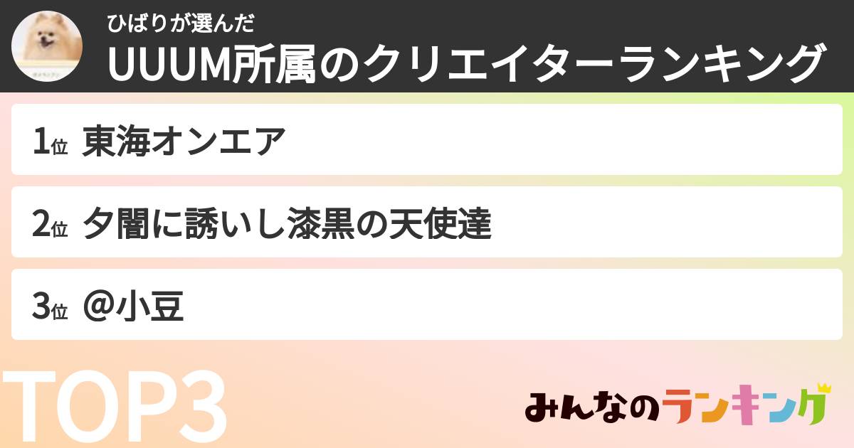 ひばりさんの「UUUM所属のクリエイターランキング」