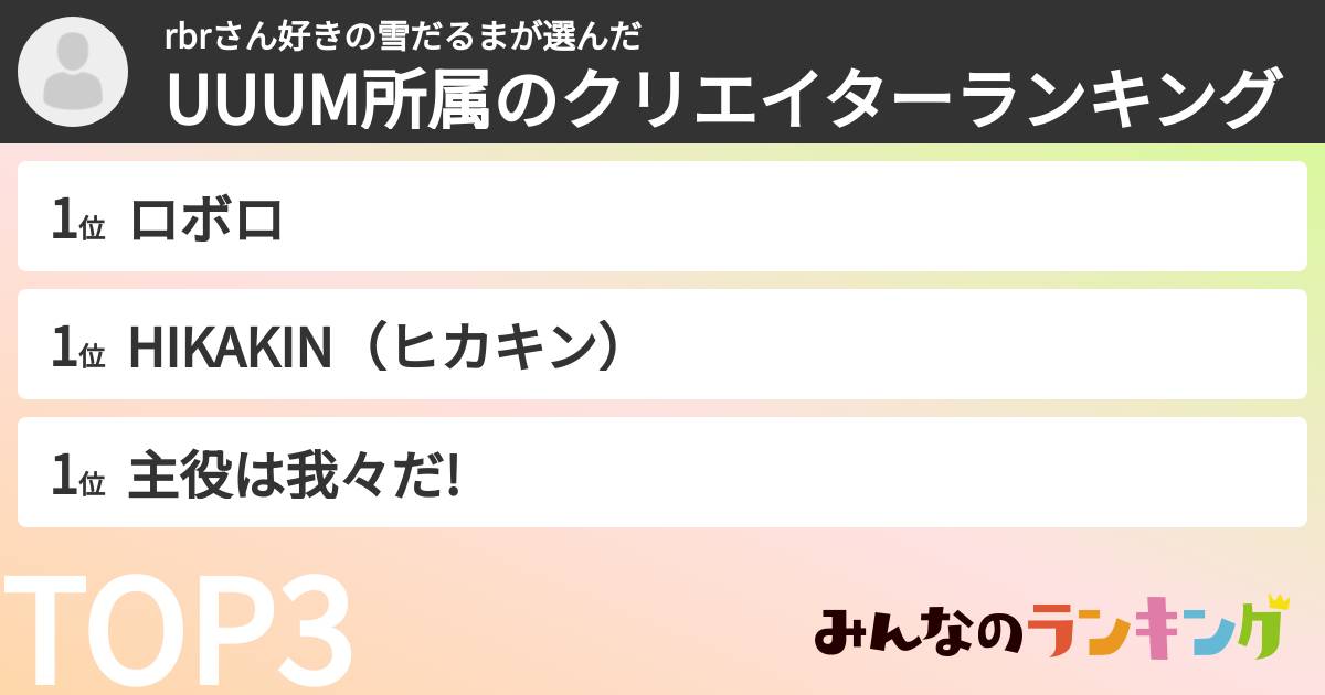rbrさん好きの雪だるまさんの「UUUM所属のクリエイターランキング」