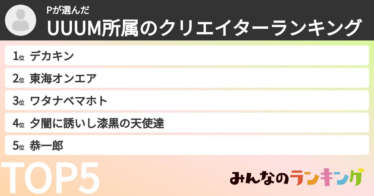 Pさんの「UUUM所属のクリエイターランキング」