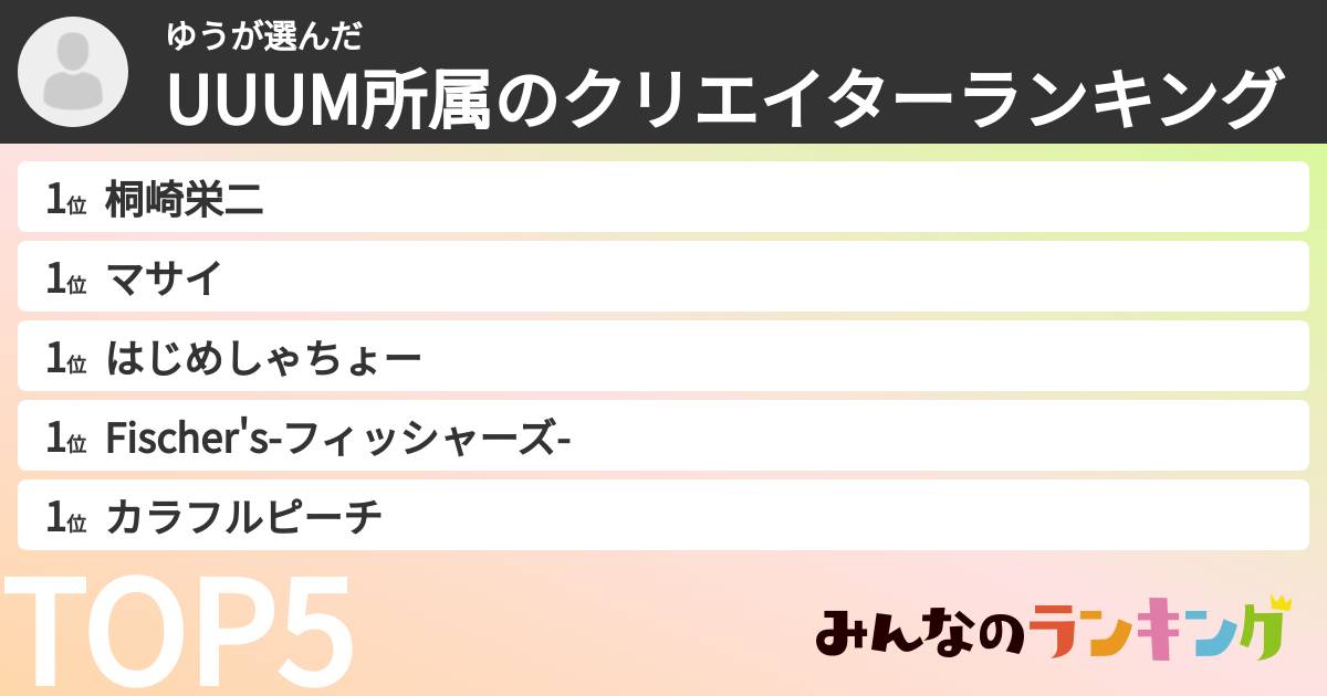 ゆうさんの「UUUM所属のクリエイターランキング」