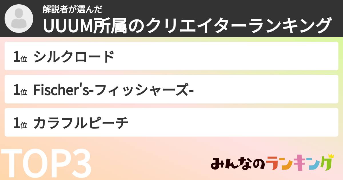 解説者さんの「UUUM所属のクリエイターランキング」