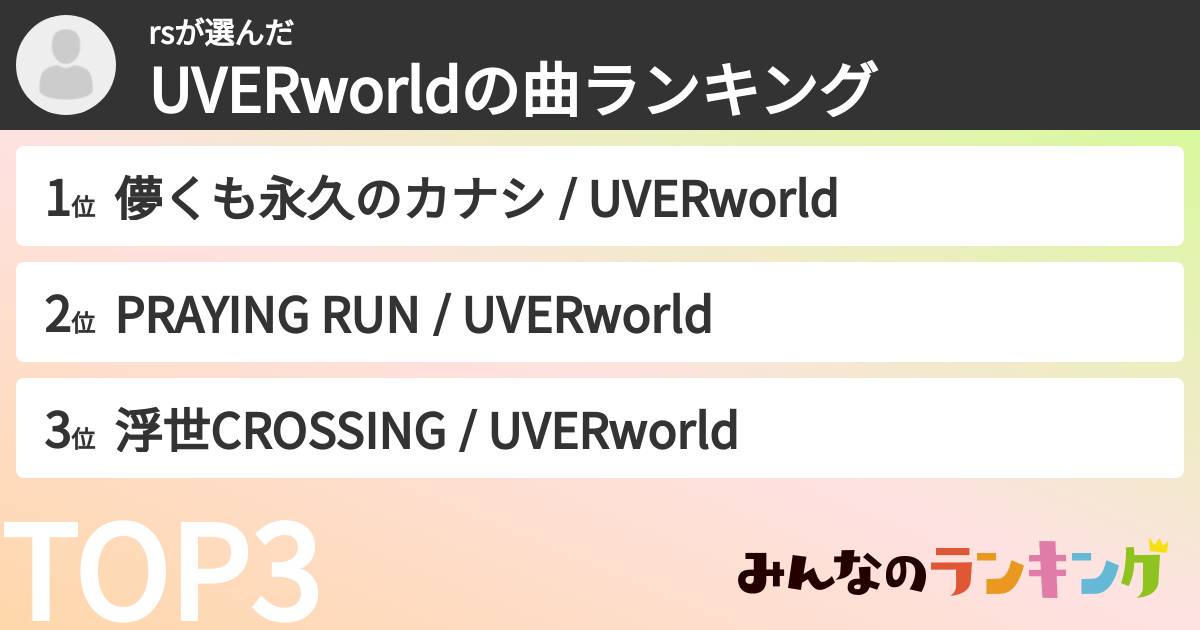 rsさんの「UVERworldの曲ランキング」