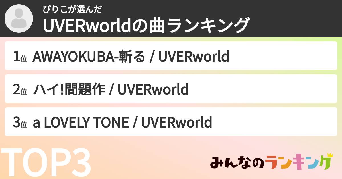 ぴりこさんの「UVERworldの曲ランキング」