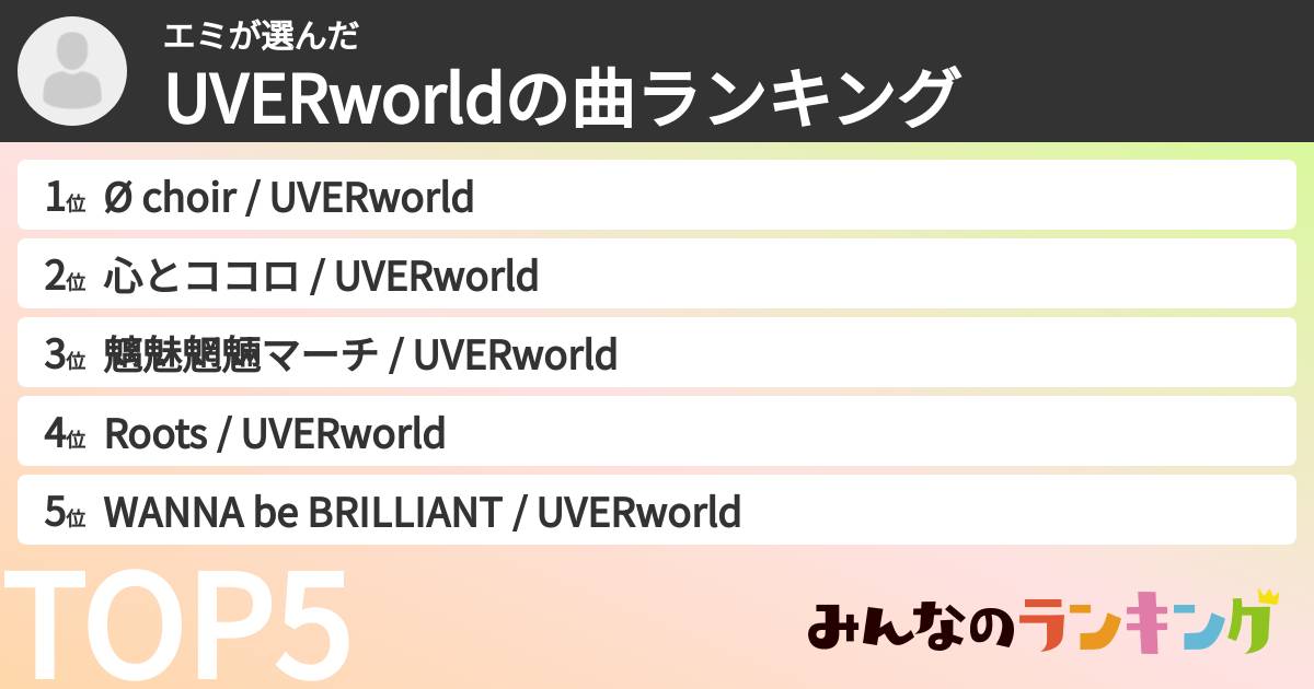 エミさんの「UVERworldの曲ランキング」