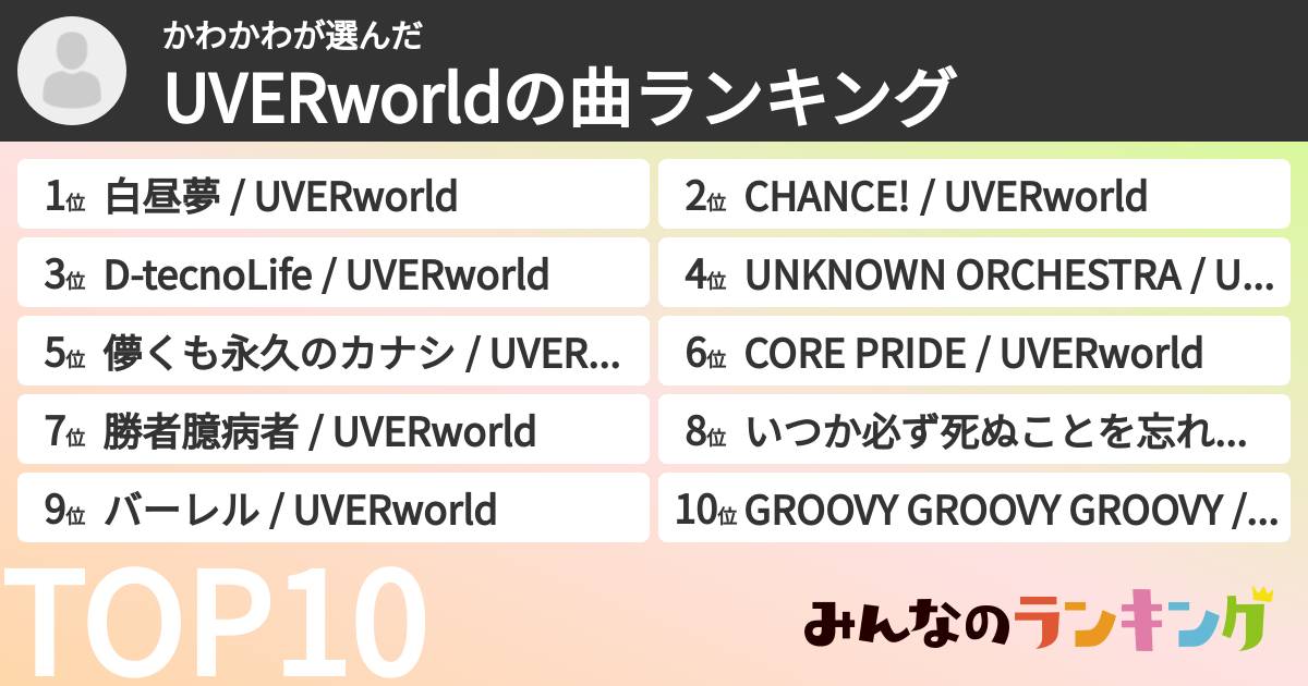 かわかわさんの「UVERworldの曲ランキング」