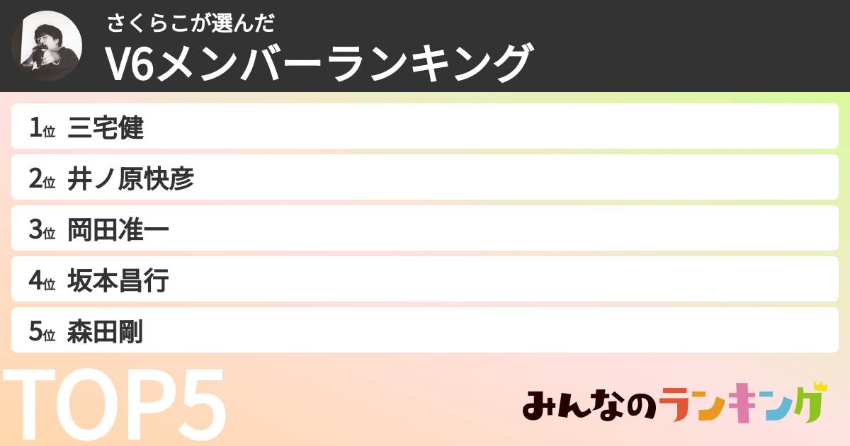 さくらこさんの「V6メンバーランキング」