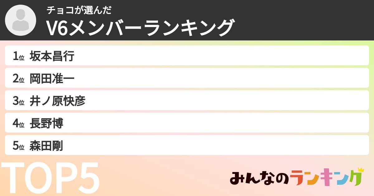 チョコさんの「V6メンバーランキング」