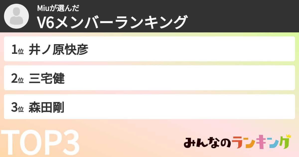 Miuさんの「V6メンバーランキング」