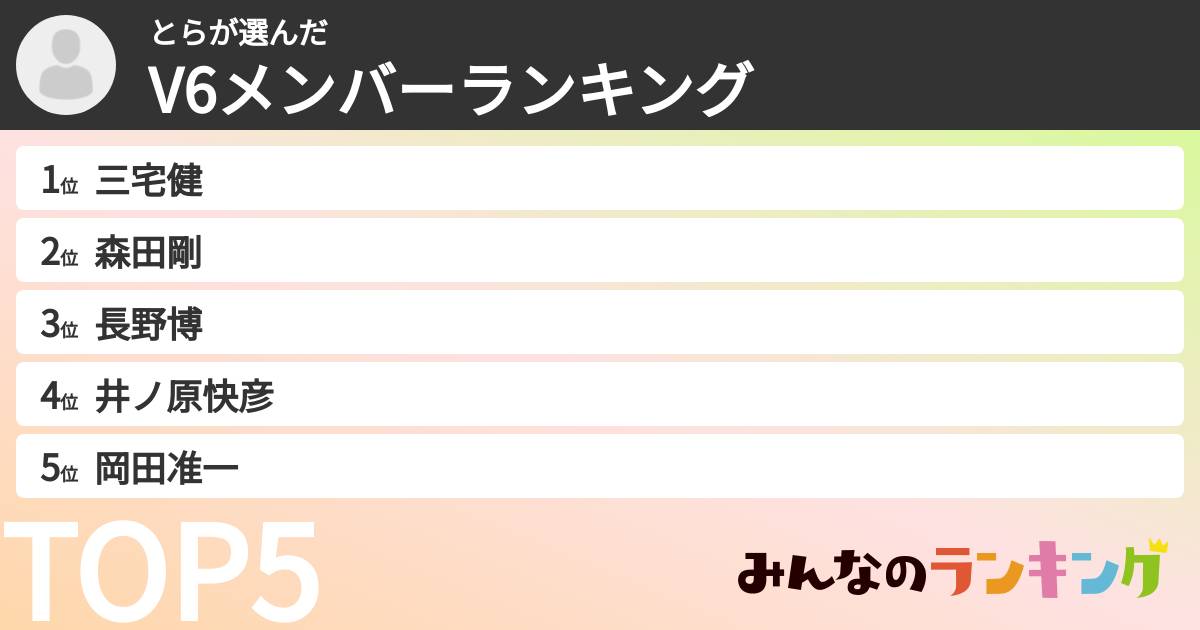 とらさんの「V6メンバーランキング」