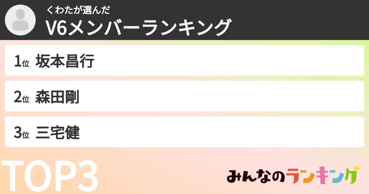 くわたさんの「V6メンバーランキング」