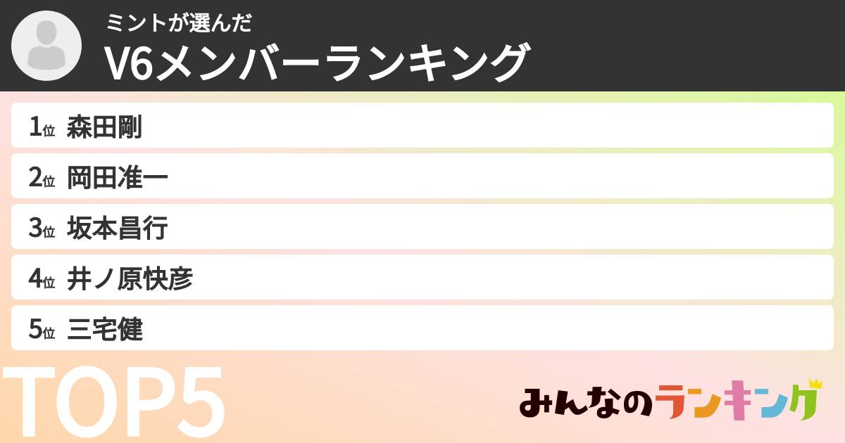 ミントさんの「V6メンバーランキング」
