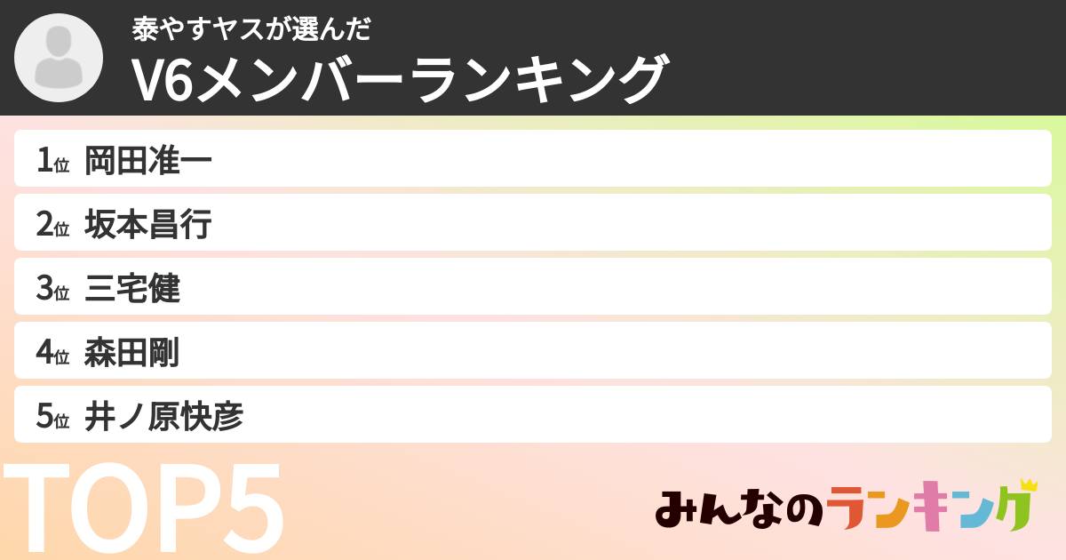 泰やすヤスさんの「V6メンバーランキング」
