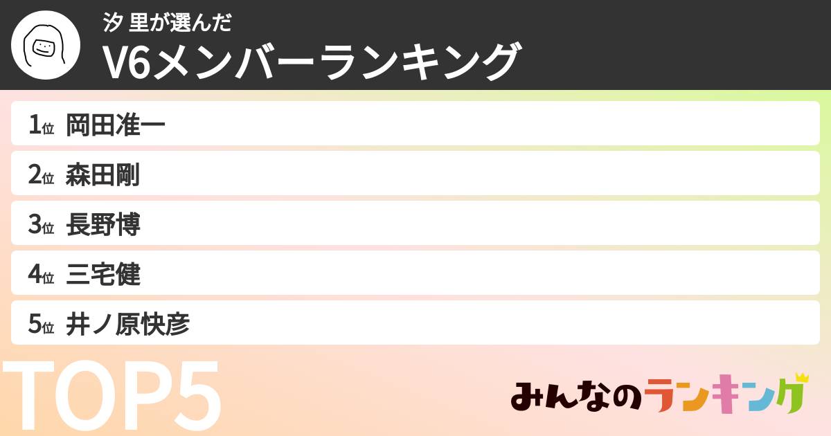 汐 里さんの「V6メンバーランキング」