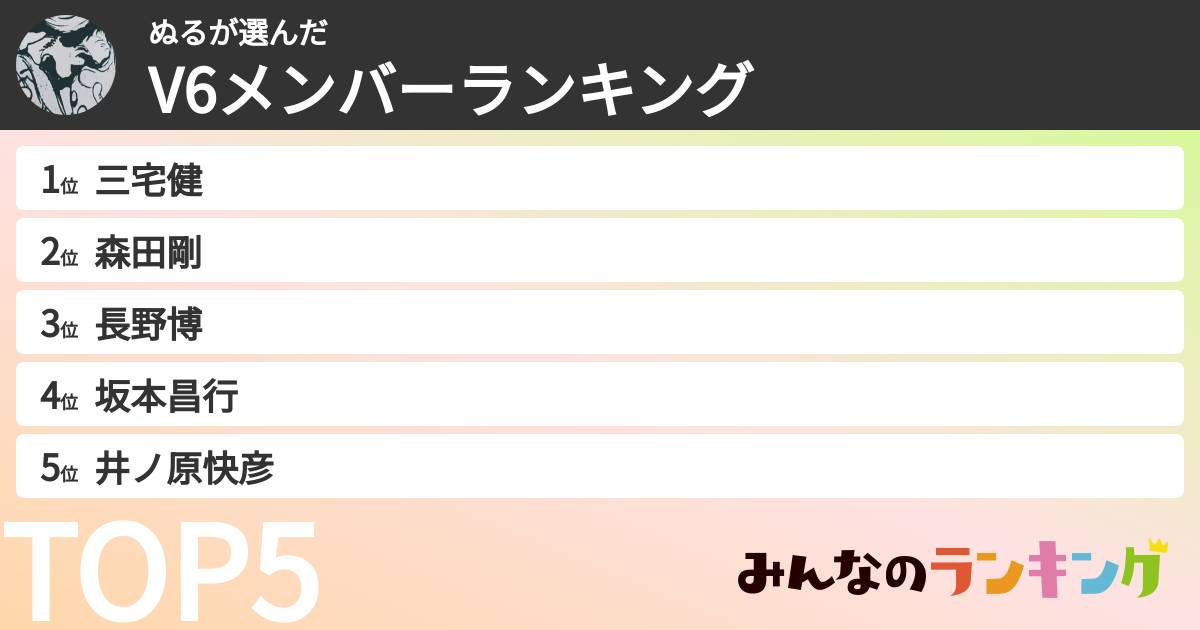 ぬるさんの「V6メンバーランキング」