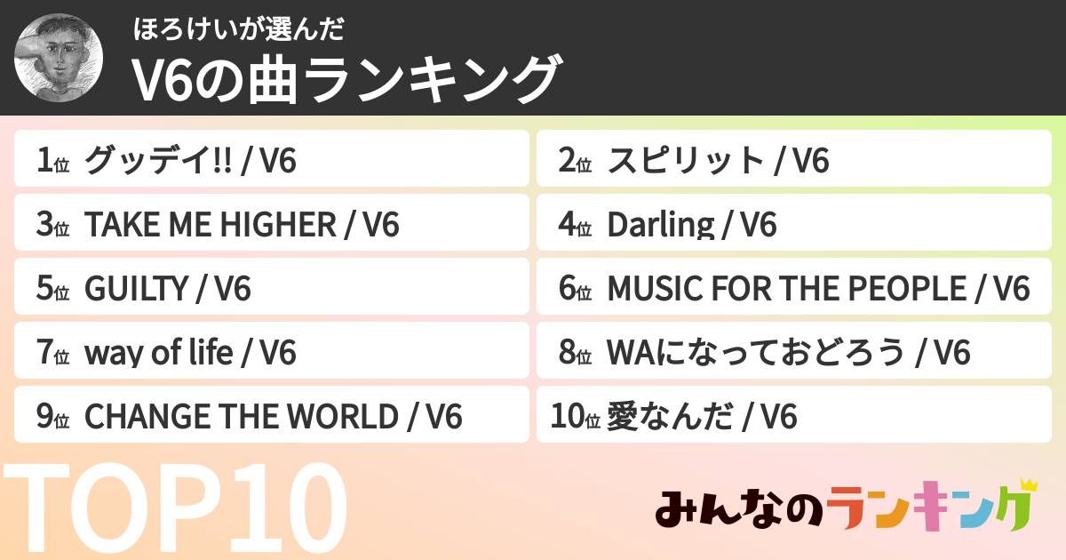 ほろけいさんの「V6の曲ランキング」
