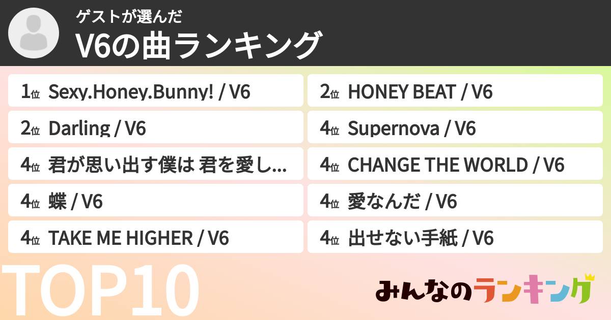 ゲストさんの「V6の曲ランキング」