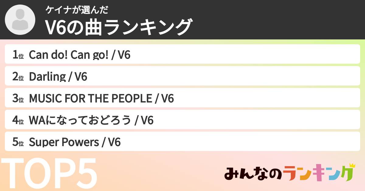 ケイナさんの「V6の曲ランキング」