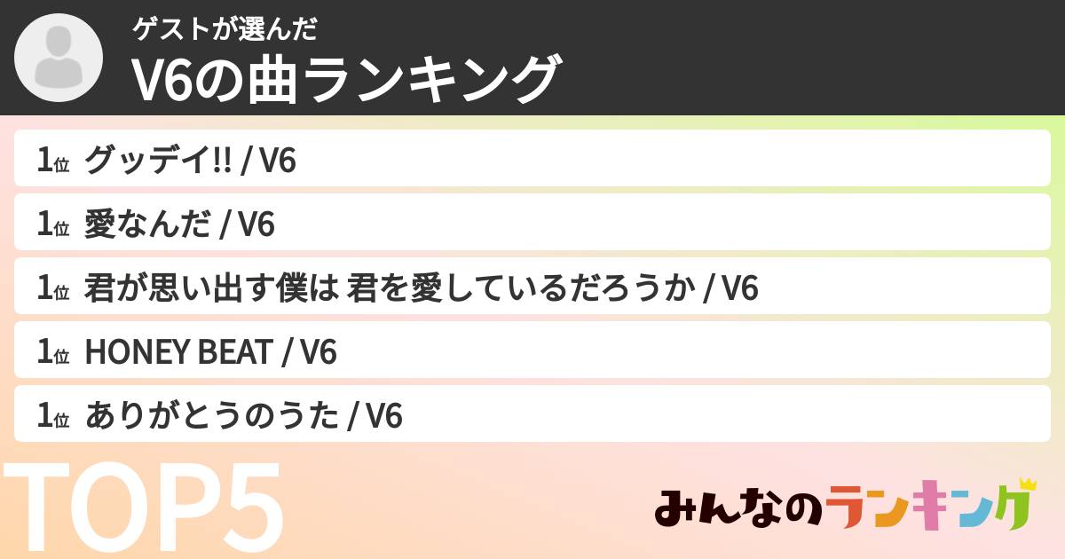 ゲストさんの「V6の曲ランキング」