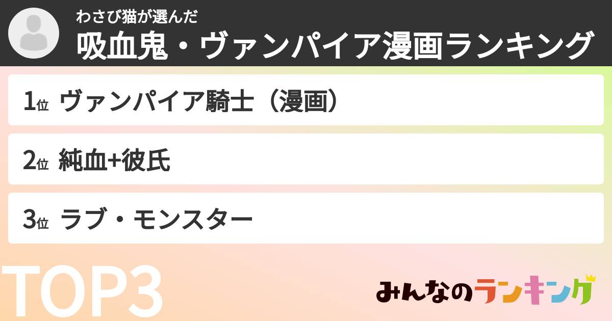 わさび猫さんの「吸血鬼・ヴァンパイア漫画ランキング」
