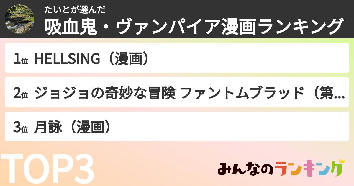 たいとさんの「吸血鬼・ヴァンパイア漫画ランキング」