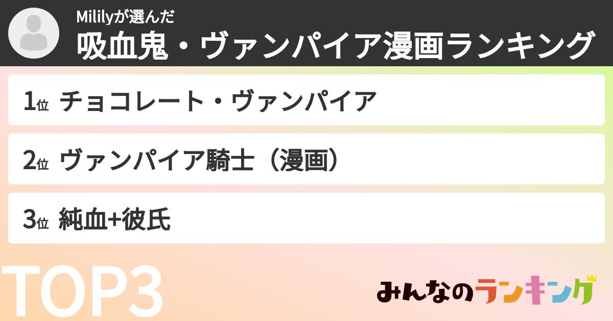 Mililyさんの「吸血鬼・ヴァンパイア漫画ランキング」