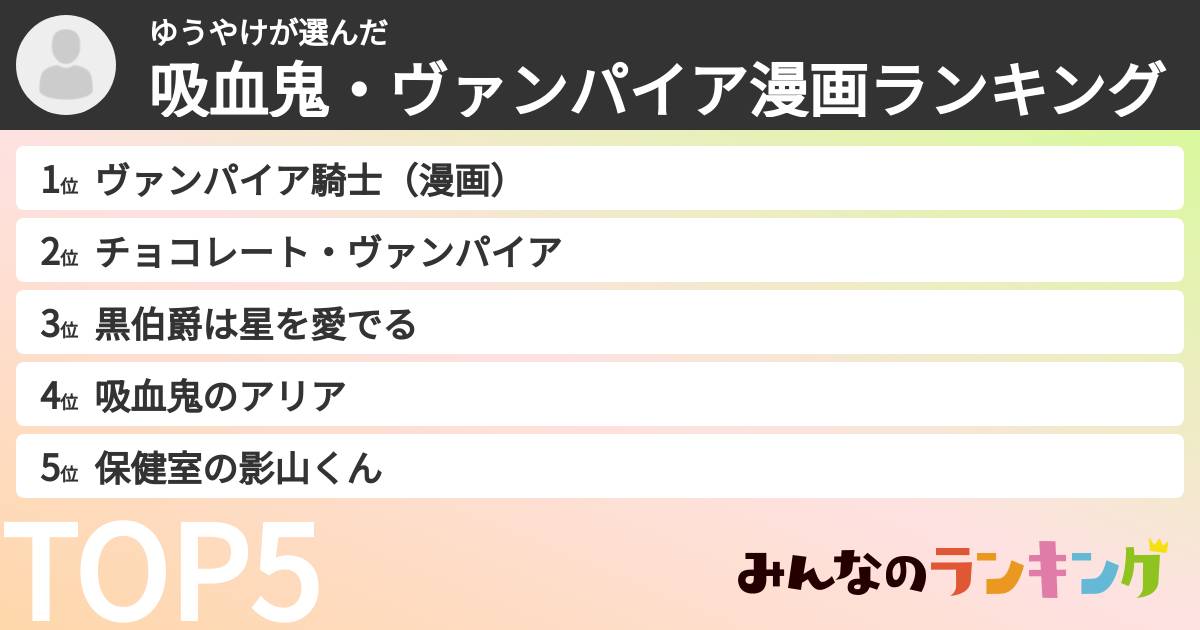 ゆうやけさんの「吸血鬼・ヴァンパイア漫画ランキング」