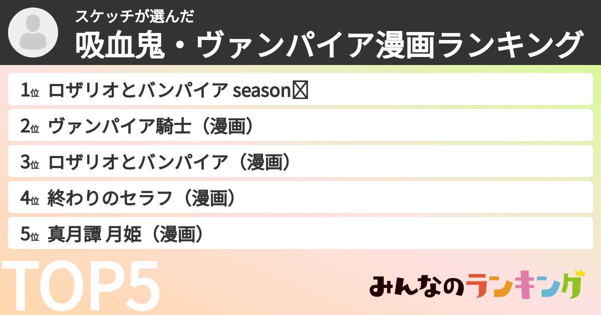 スケッチさんの「吸血鬼・ヴァンパイア漫画ランキング」