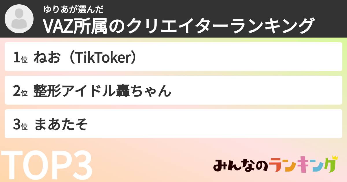ゆりあさんの「VAZ所属のクリエイターランキング」