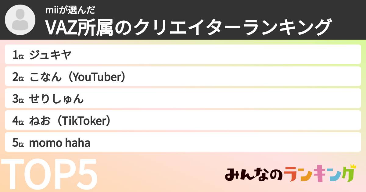 miiさんの「VAZ所属のクリエイターランキング」