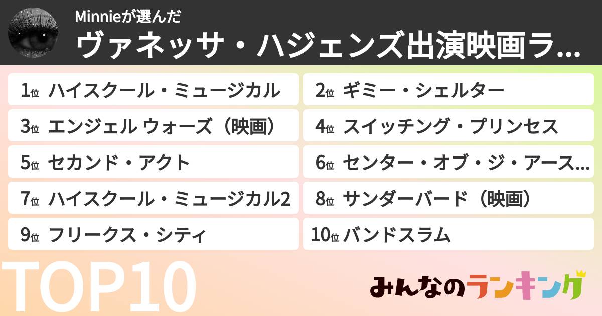 Minnieさんの「ヴァネッサ・ハジェンズ出演映画ランキング」