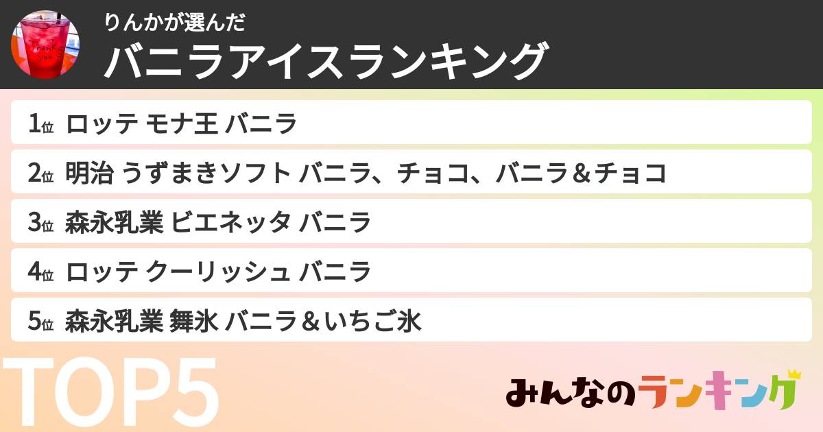 りんかさんの「バニラアイスランキング」