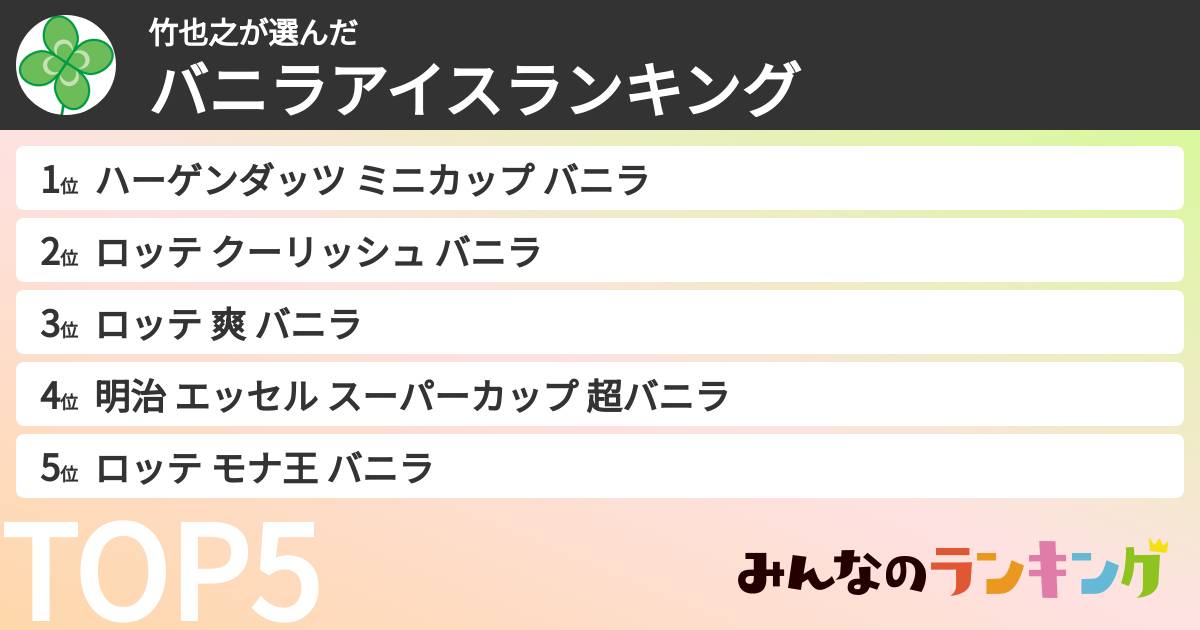 竹也之さんの「バニラアイスランキング」