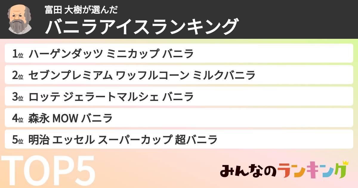 富田 大樹さんの「バニラアイスランキング」