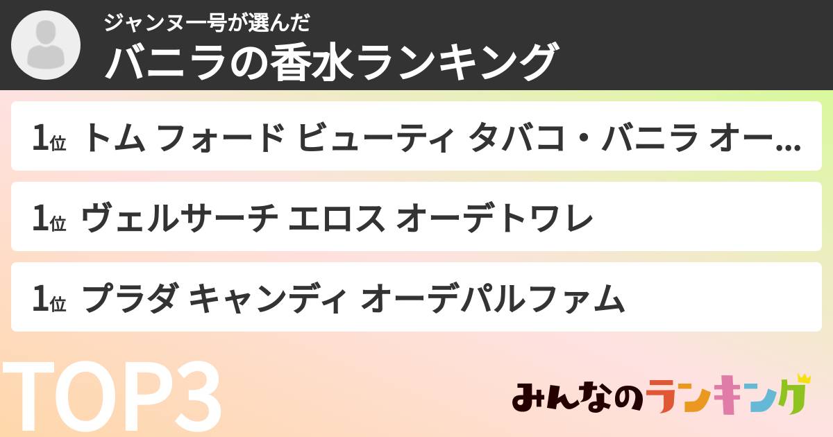 ジャンヌ一号さんの「バニラの香水ランキング」
