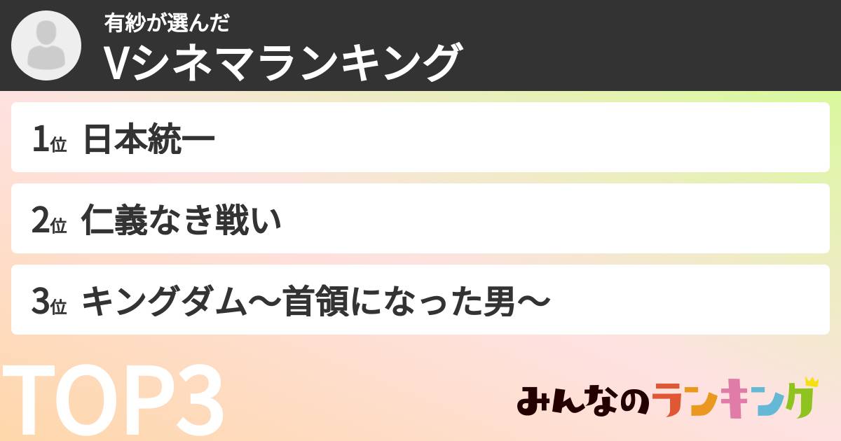 有紗さんの「Vシネマランキング」
