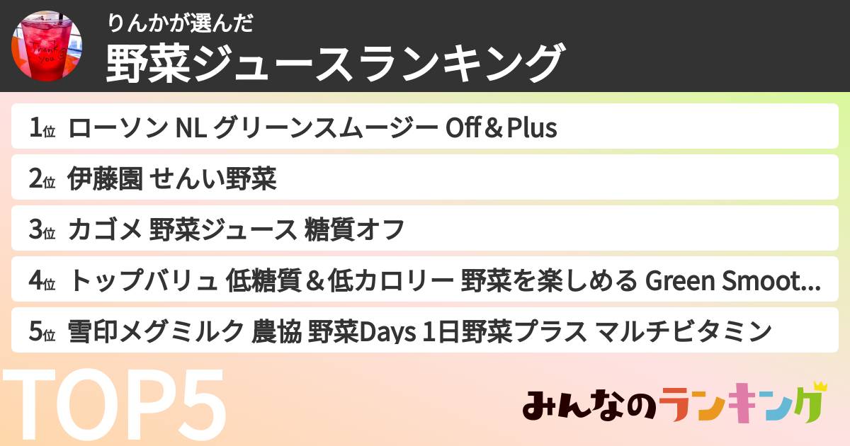 りんかさんの「野菜ジュースランキング」