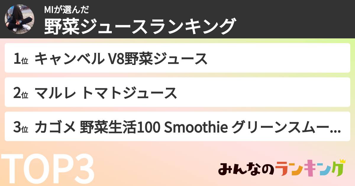 MIさんの「野菜ジュースランキング」