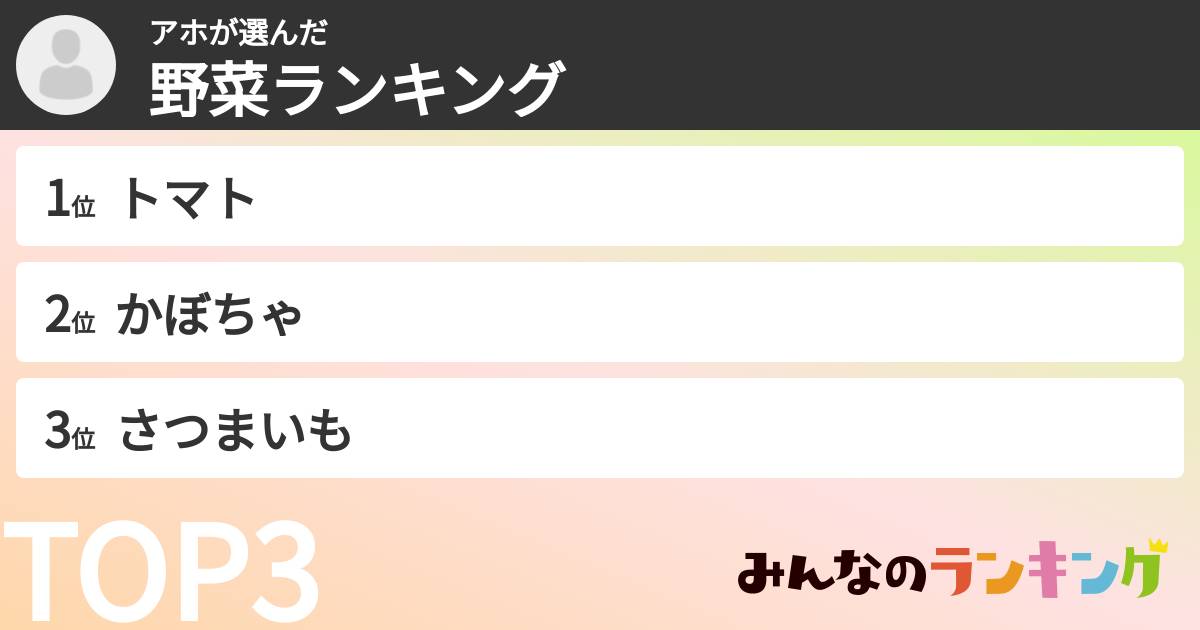 アホさんの「野菜ランキング」