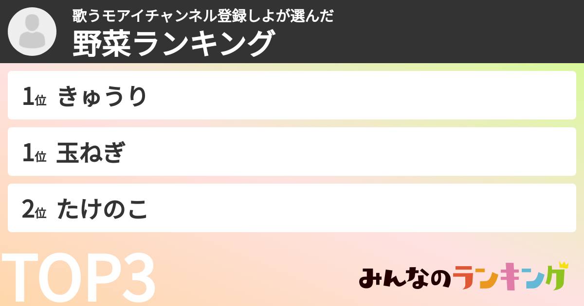 歌うモアイチャンネル登録しよさんの「野菜ランキング」