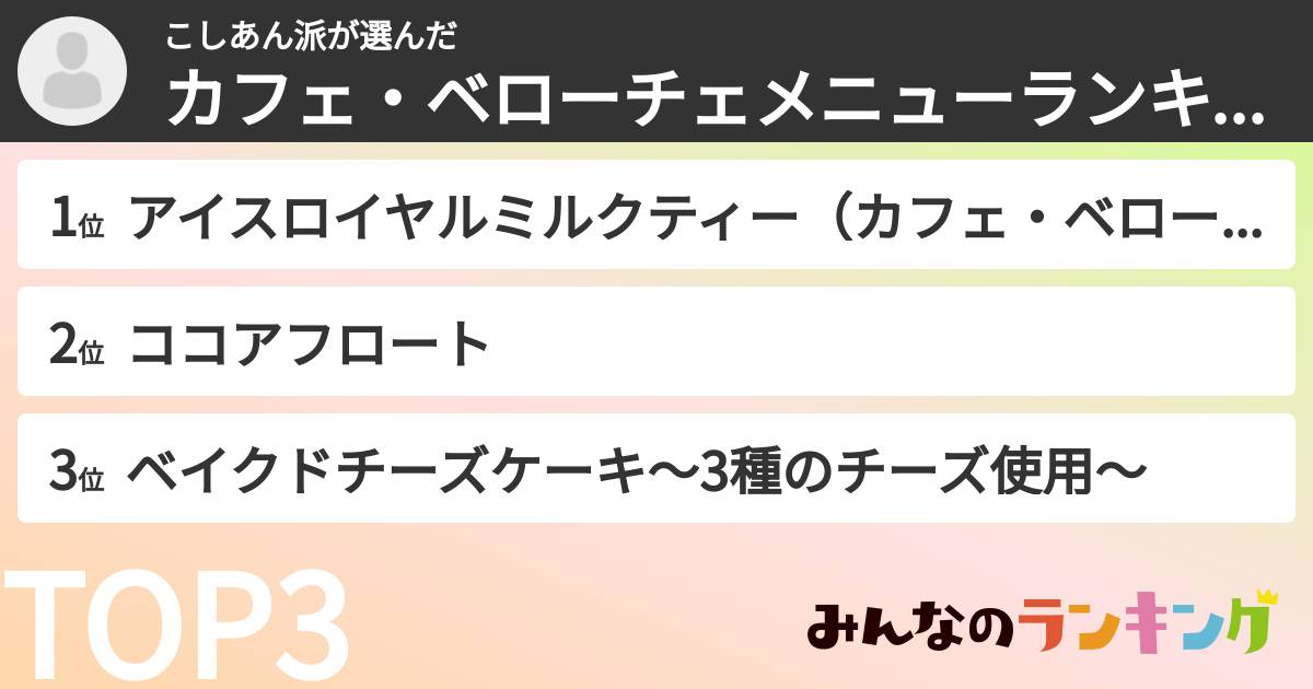 こしあん派さんの「カフェ・ベローチェメニューランキング」
