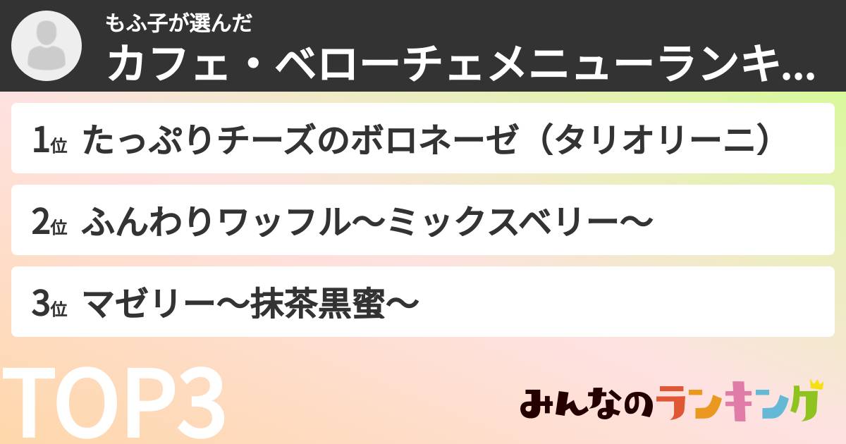 もふ子さんの「カフェ・ベローチェメニューランキング」